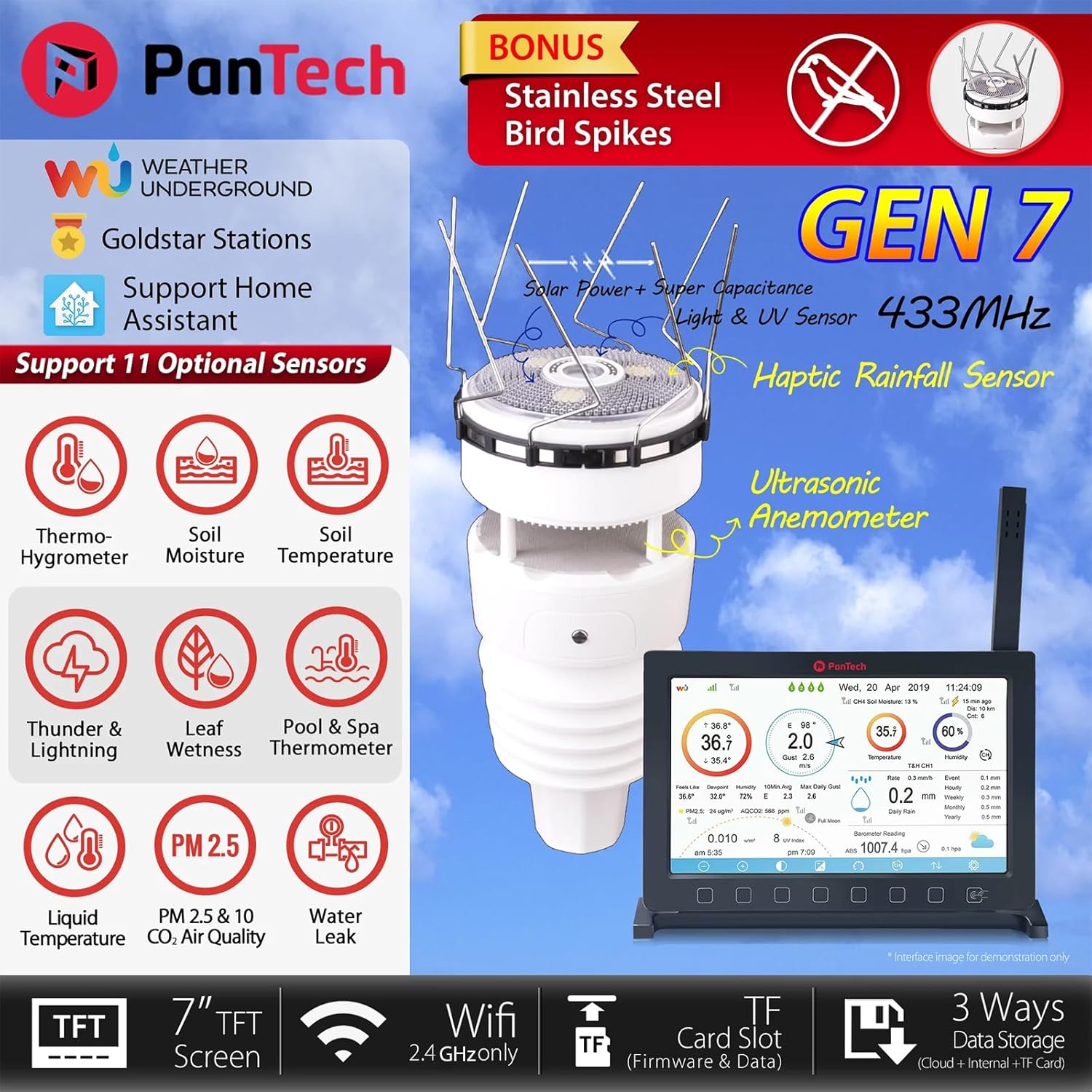 PanTech PT-HP2564 weather station 7-inch TFT colour display